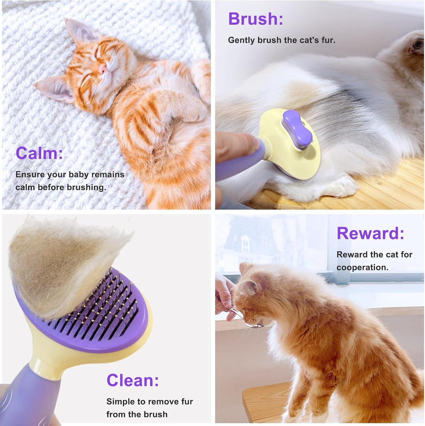 Cat Hair Brush,Cat Brush for Shedding,Soft Silicone Self Cleaning Brushes for Short and Long Haired Cats for Grooming and Shedding