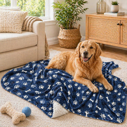 Waterproof Dog Blanket, Pattern Printing Super Soft Warm Fluffy Facecloth Sofa Car Bed Protector, Urine Proof Washable Outdoor Pet Blanket for Puppy Large Dogs & Cats(paw & Bone80*60)