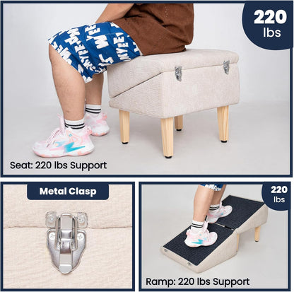 3-in-1 Dog Ramp 18.9"×17.7"×18.9" with Storage – Pet Stairs for Senior & Injured Dogs & Cats, Hidden Storage Footstool, Ottoman Anti-Slip, Supports 220 lbs for Beds & Sofas (Blue-pro)