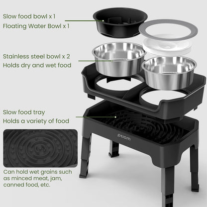 KPWACD 3-in-1 Elevated Dog Bowls Mess Proof Raised Slow Feeder Dog Bowls, 4 Height Adjustable Stand Licking Plate with 2 56oz Stainless Steel Doggy Food Dish for Small Medium Large Pets