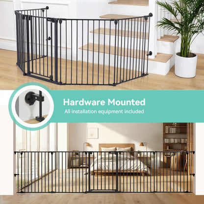 COMOMY 80" Extra Wide Baby Gate, Dog Gate for House Stairs Doorways Fireplace, Auto Close Pet Gate with Door Walk Through, 3 Metal Panels, Hardware Mounted Baby Fence Indoor Outdoor(30" Tall, Black)