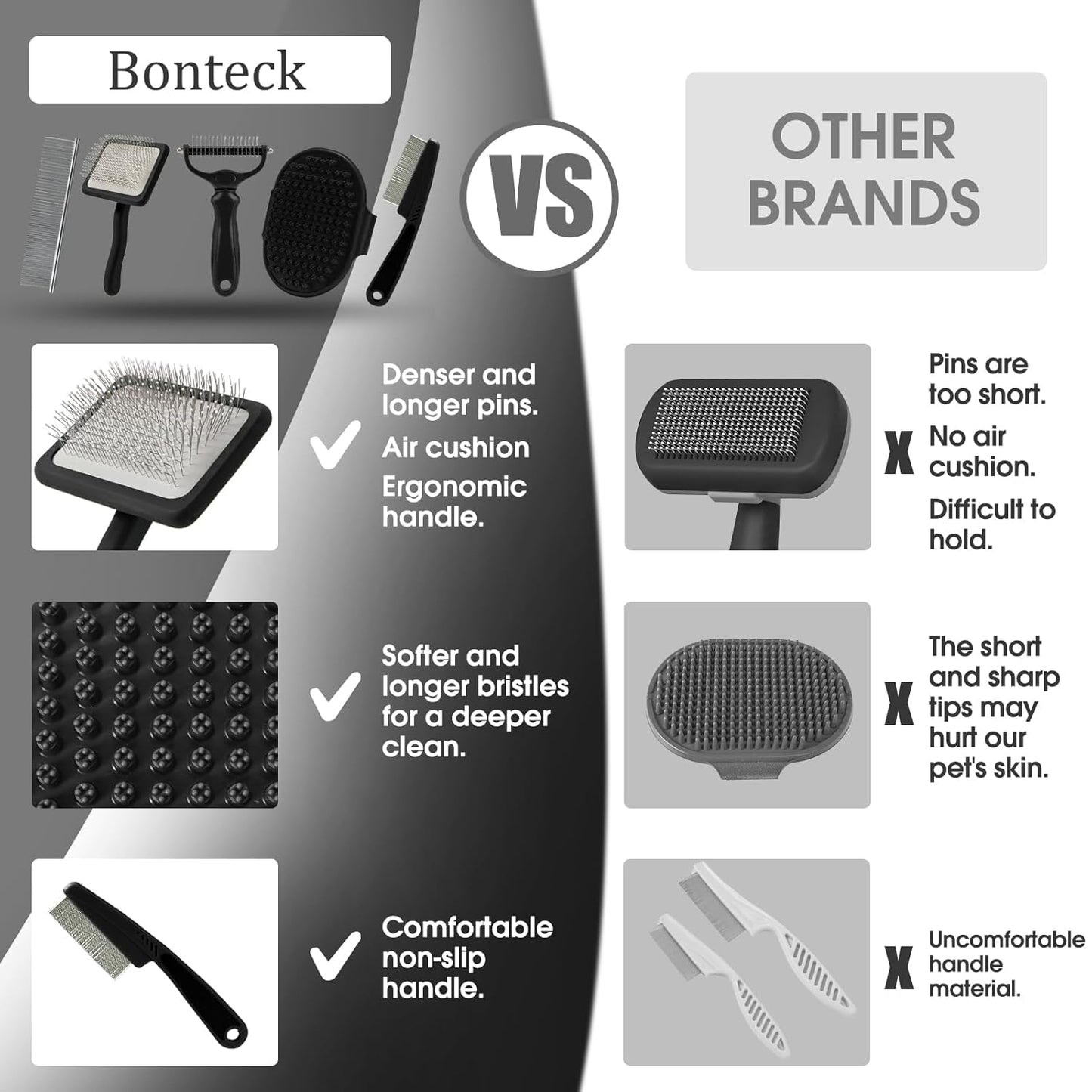 Bonteck Dog Slicker Brush for Dogs Grooming Kit 5PCS | Large Dog Brush for Goldendoodles Poodles Doodles | Long Pin Haired Brush | Poodle Brushes and Comb (Purple)