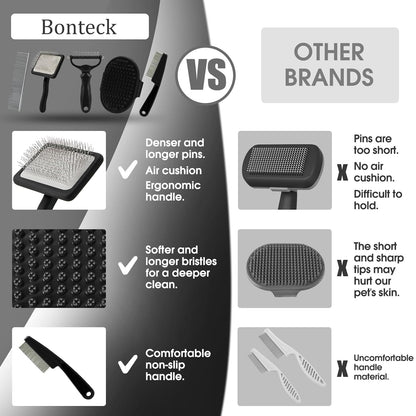 Bonteck Dog Slicker Brush for Dogs Grooming Kit 5PCS | Large Dog Brush for Goldendoodles Poodles Doodles | Long Pin Haired Brush | Poodle Brushes and Comb (Purple)