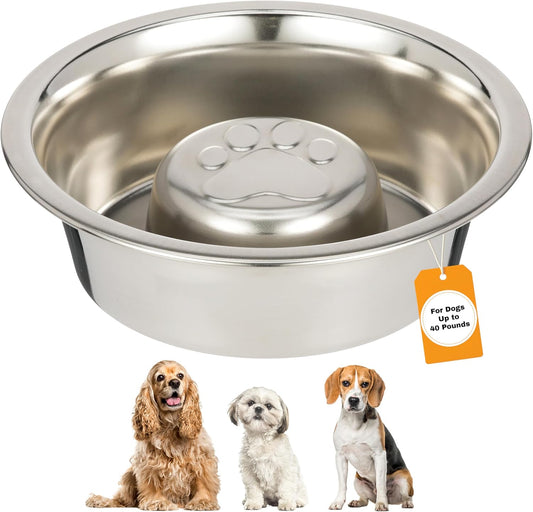 Neater Pet Brands Stainless Steel Slow Feed Dog Bowl for Fast Eating Large Breed, Metal Slow Feeder Dog Bowl Fits in Large Neater Feeders, for Puppy or Dogs (>40 lbs), 3 Cup Food Capacity