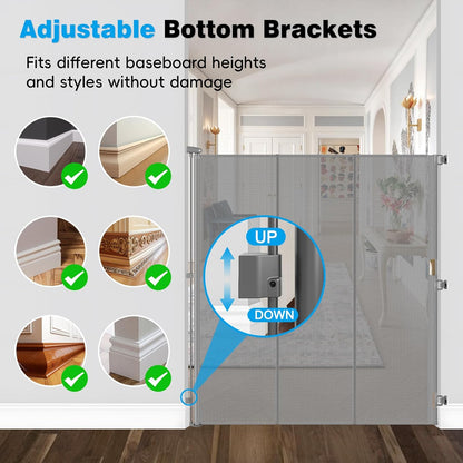 Reinforced 65" Extra Tall Pet Gate for Doorway, Jump-Resistant & Prevent Crawling Underneath Retractable Baby Gates Extra Tall, 0-55" W Retractable Dog Gate for Pet, Dogs, Cats, Puppies, Babies, Black