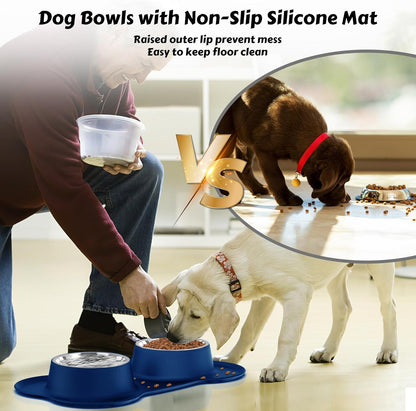 AsFrost Dog Food Bowls Stainless Steel & Water Dish with No-Spill and Non-Skid, Feeder Bowls with Dog Food Dish for Small Medium Large Size,Dogs,Cats,Puppy Pets, Black, 12oz