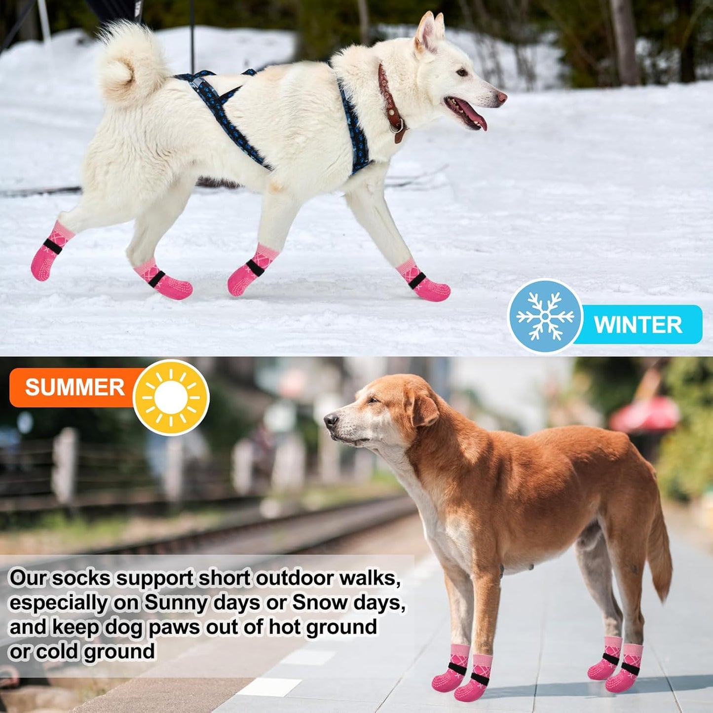 BEAUTYZOO 6PCS Dog Socks to Prevent Licking Paws, Anti Slip Dog Shoes for Hot Pavement Hardwood Floors, Traction Control Toe Grips Boots & Paw Protectors for Small Medium Large Senior Dogs, Grey S