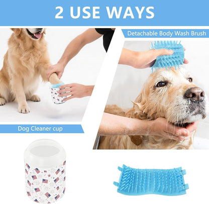 Flags Fireworks 250th Anniversary White Print Dog Paw Cleaner Cup with Soft Silicone Brush, Portable Small Lightweight Muddy Paw Washer for Dogs, Easy to Use Pet Foot Cleaner