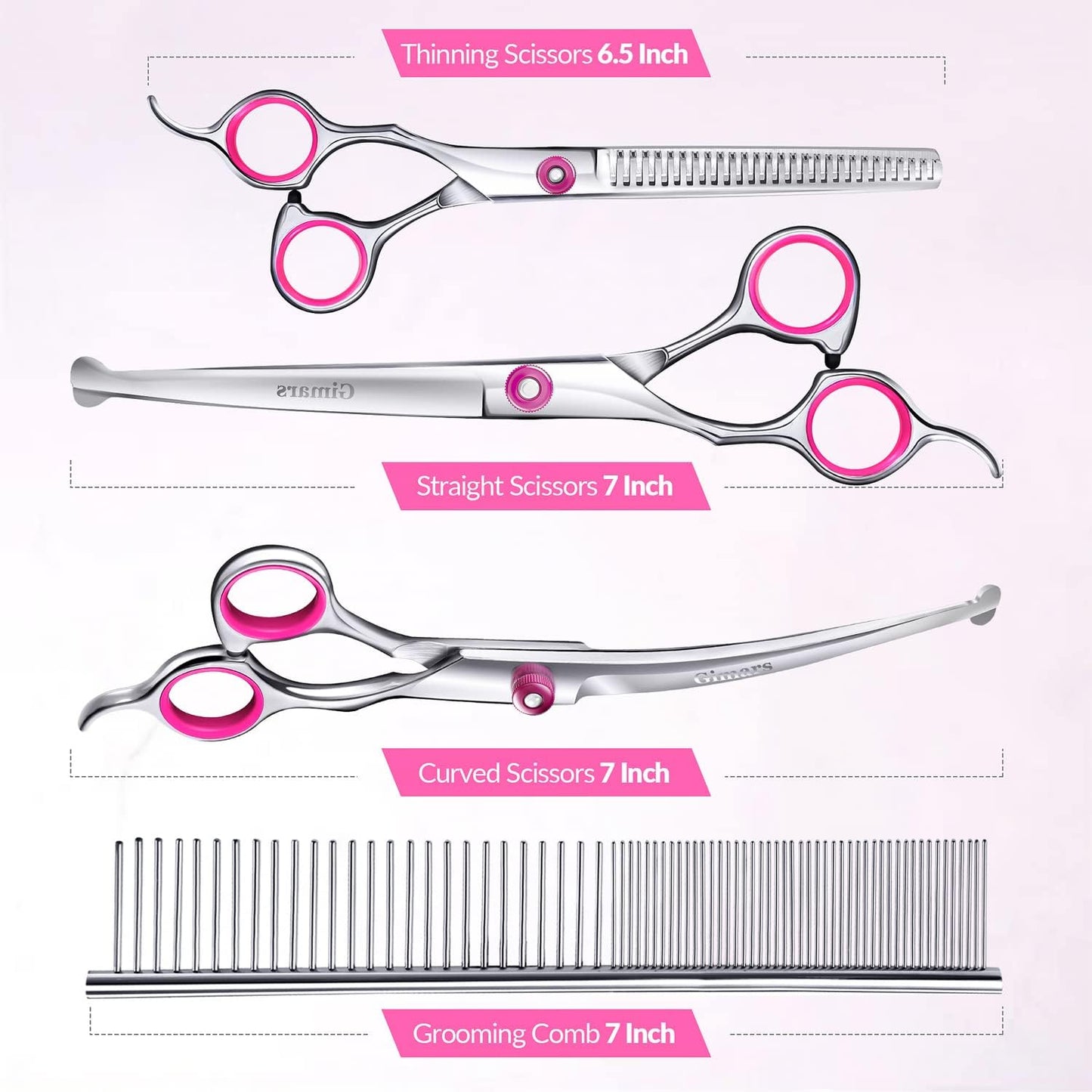 Gimars Titanium Coated Professional 6 in 1 4CR Stainless Steel Dog Grooming Scissors with Safety Round Tip, Heavy Duty Pet Grooming Scissor for Dogs, Cats and Other Animals