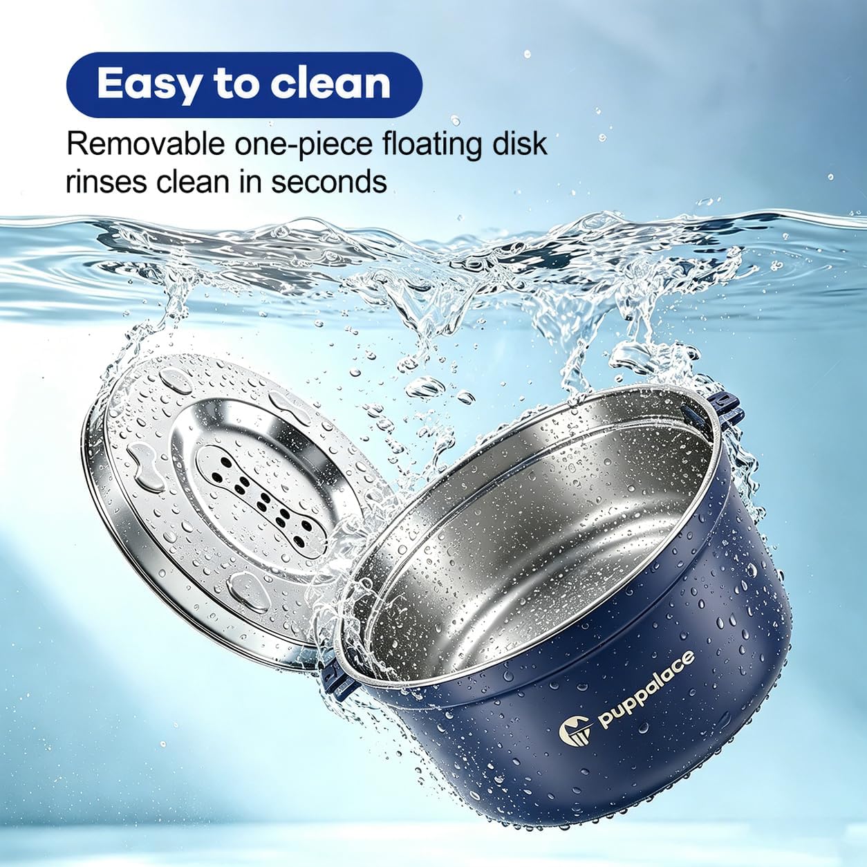No Spill Dog Water Bowl, 3.2L/108oz Stainless Steel Slow Water Feeder with Floating Disk, Splash Proof Non-Slip Bowl for Messy Drinkers, Large Dogs and Cats, Blue