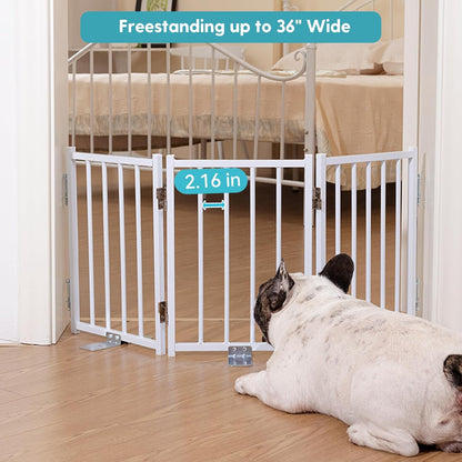 No Pawblems Free Standing Short Dog Gate, 16.5'' Tall Foldable Dog Fence for Indoor & Outdoor, Up to 72 Inch Extra Wide Puppy Gate for Stairs, Hallways, Doorways, Deck, Yard (White, 6 Panels)