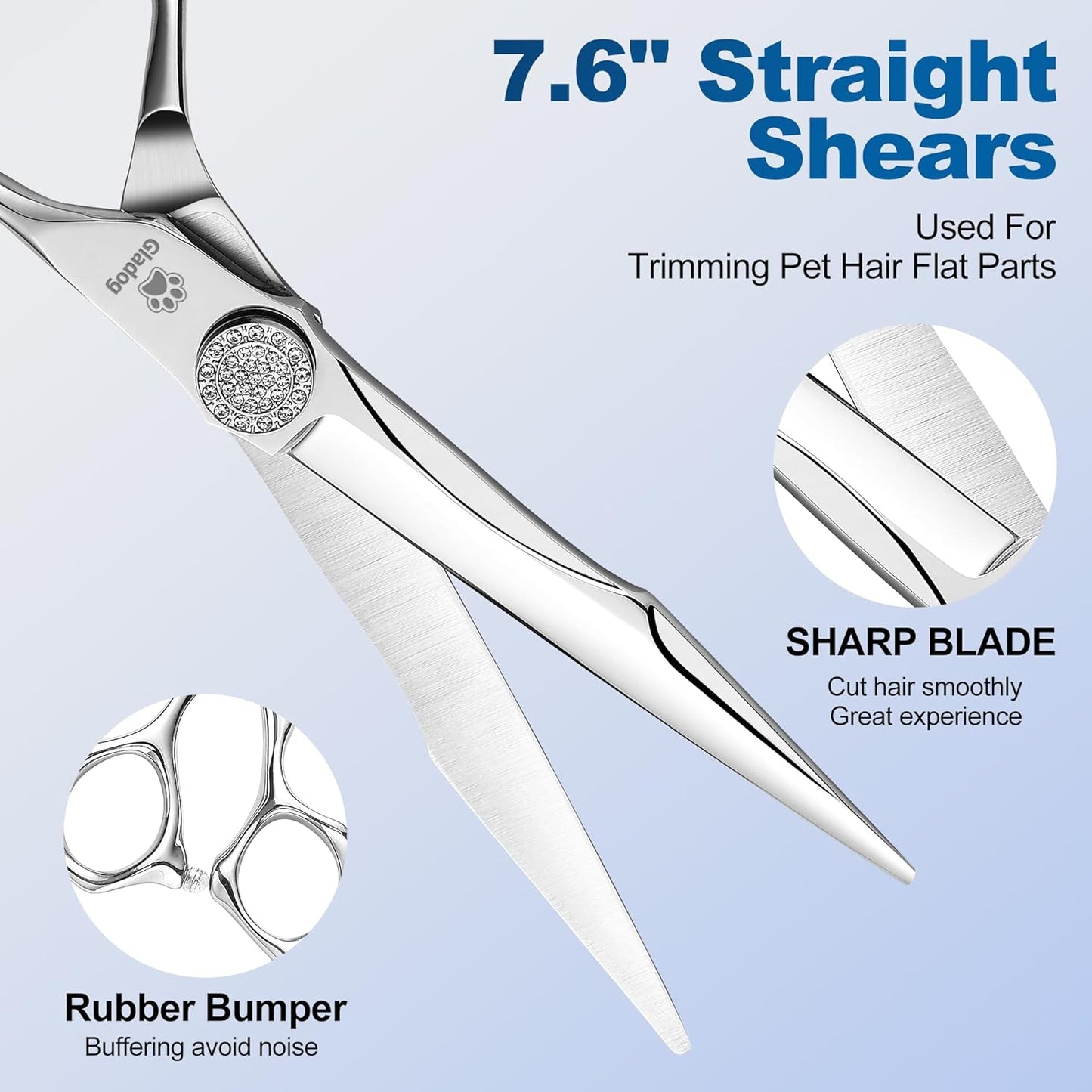 GLADOG Professional 5 in 1 Dog Grooming Scissors Set with Safety Round Tips, Sharp and Heavy-duty Pet Grooming Shears for Cats
