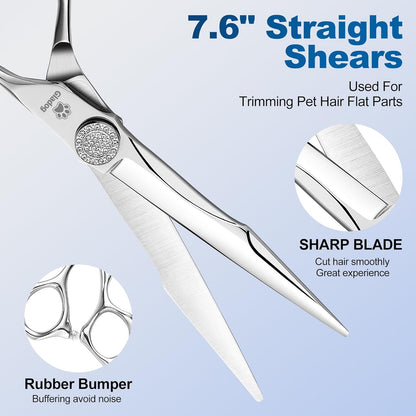 GLADOG Professional 5 in 1 Dog Grooming Scissors Set with Safety Round Tips, Sharp and Heavy-duty Pet Grooming Shears for Cats