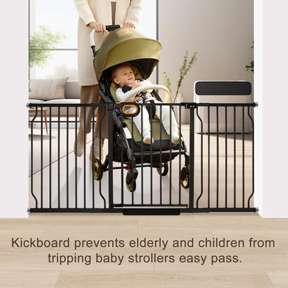 Extra Wide Baby Gate with Door Pressure Mounted 57.5-62.2 Inch,Child Dog Baby Safety Gates for Doorways,Walk Through Dog Gate Indoor for The House Kitchen Stairs No Drilling,Black