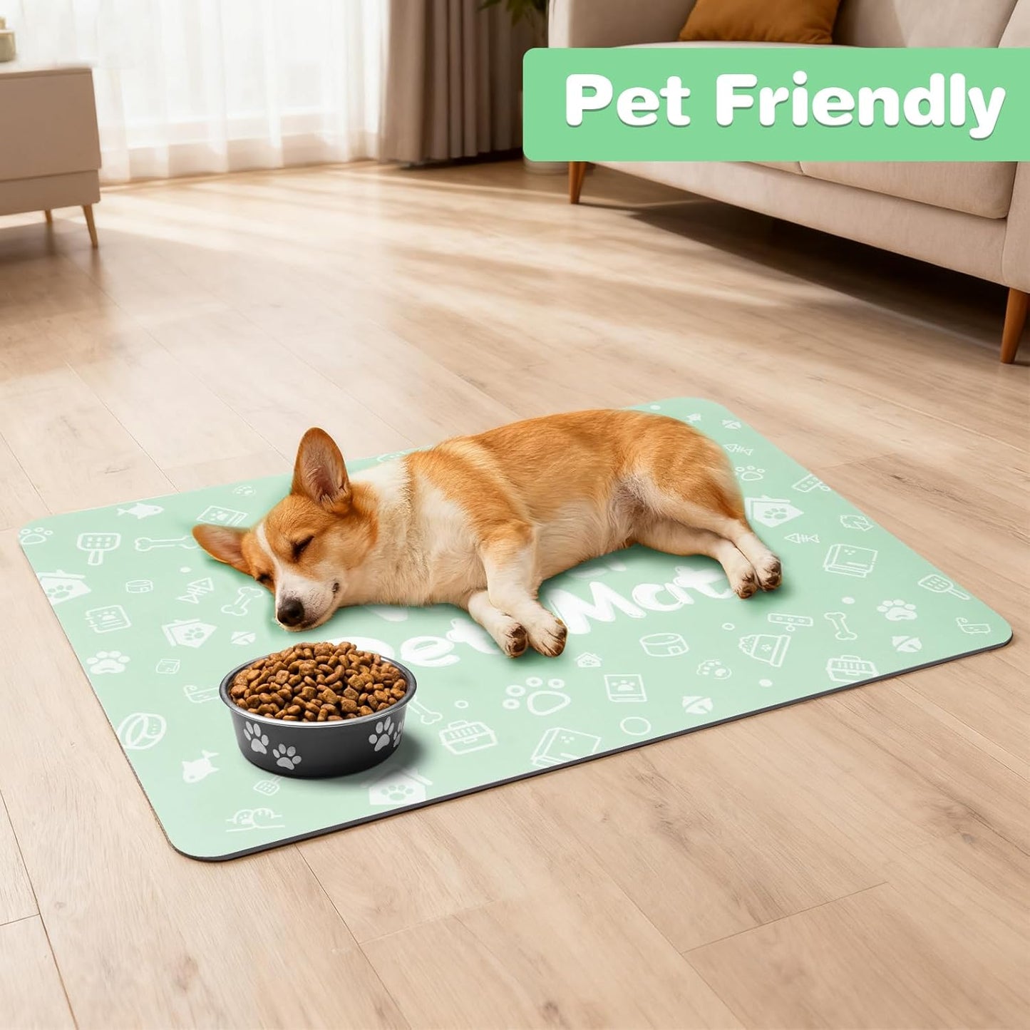 Pet Feeding Mat,Dog Cat Mat for Food and Water,Dog Bowl Waterproof Placemat with Rubber Backing,Absorbent Quick Dry Water Dispenser Mat for Pet（Dark Gray 12"×18"）