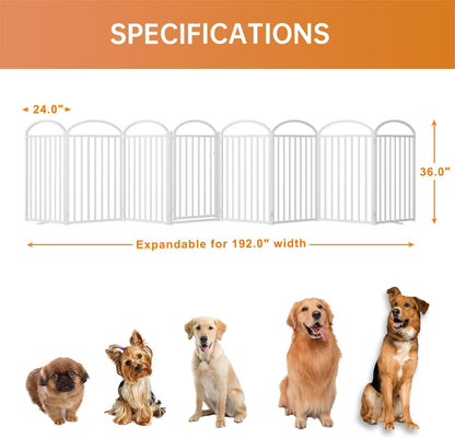SNUOWU 4 Panels Full Matel Freestanding Dog Gates with Door, 96"Extra Wide 32"Tall Free Standing Dog Pet Gate for Indoor & Outdoor. Foldable Pet Fences for Doorways, House, Stairs, Porch, Deck, Yard