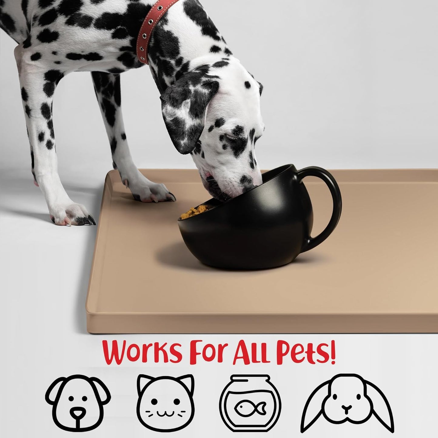 DogBuddy Dog Food Mat – Waterproof Dog Bowl Mat for Food and Water, Silicone Pet Feeding Mats for Floors, Non-Slip Placemat with High Edges for Dogs Bowls, Puppy Essentials (L: 24" x 16", Shadow)