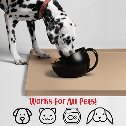 DogBuddy Dog Food Mat – Waterproof Dog Bowl Mat for Food and Water, Silicone Pet Feeding Mats for Floors, Non-Slip Placemat with High Edges for Dogs Bowls, Puppy Essentials (L: 24" x 16", Shadow)