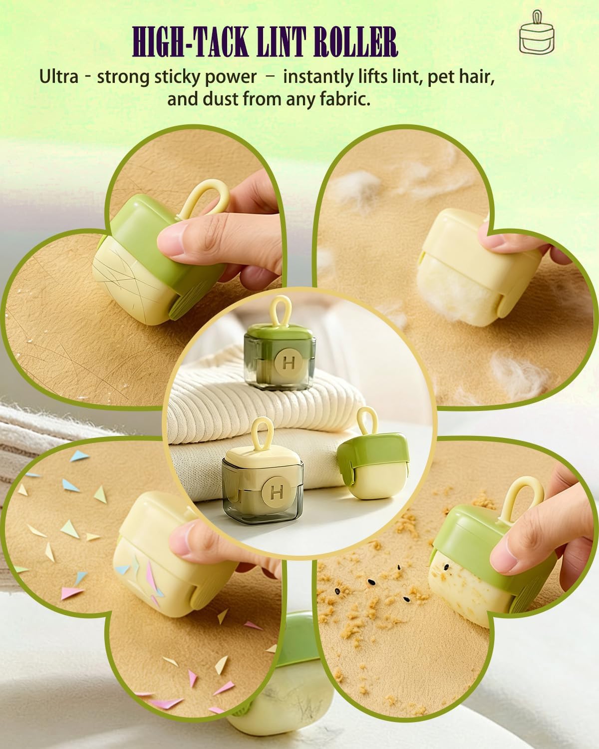 2Pcs Mini Lint Remover Roller, Reusable Lint Gel Roller, Washable Pet Dog Cat Hair Remover for Clothing, Pet Hair, Dust, Lint, Travel and Home Use(Green+Beige)