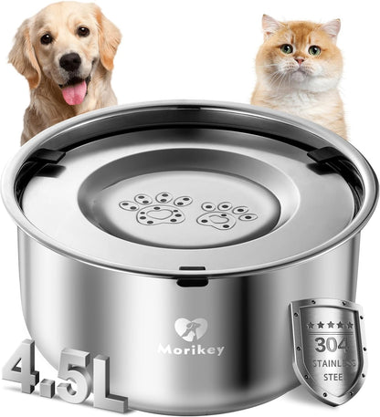 Dog Water Bowl No Spill, 4.5L/1.2 Gallon Slow Drinking Dog Water Bowl, Stainless Steel Pet Water Dispenser with Floating Disk, Spill Proof & Dishwasher Safe