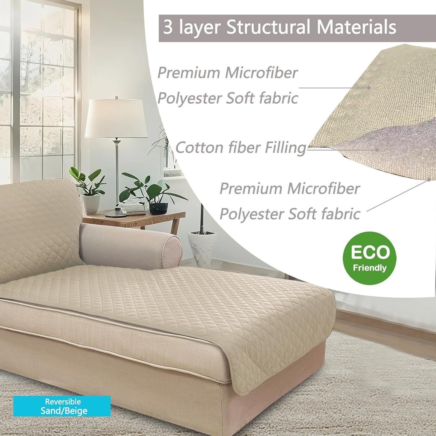 U-NICE HOME Reversible Sofa Cover Washable Couch Cover for Dogs Friendly with Elastic Straps Water Repellent Furniture Protector for 3 Cushion Couch (Sofa, Coffee/Beige) - Colors B