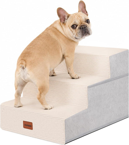 Dog Stairs for Small Dogs, 13.5" H, 3-Step Pet Steps for Couch Sofa and Chair, Non-Slip Balanced Pet Ramp for Medium Cats,Indoor Dog Ladder, Grey