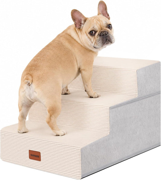 Dog Stairs for Small Dogs, 13.5" H, 3-Step Pet Steps for Couch Sofa and Chair, Non-Slip Balanced Pet Ramp for Medium Cats,Indoor Dog Ladder, Grey