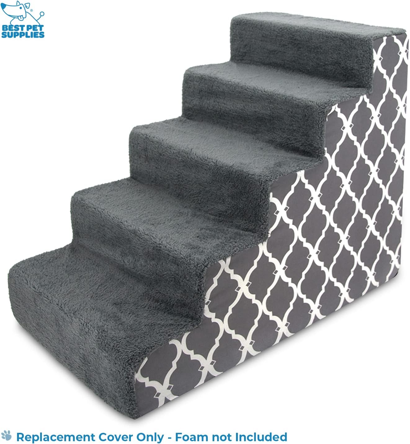 Best Pet Supplies Foam Pet Steps Cover for Small Dogs and Cats, Portable Ramp Stairs for Couch, Sofa, and High Bed Climbing (Cover Only) - Ash Gray Linen, 3-Step (Cover Only)