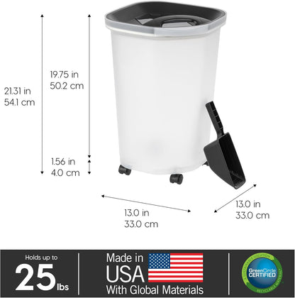 IRIS USA Airtight Dog Food Storage Container, Up to 30 lbs, Attachable Wheels, for Dog Cat Bird and other Pet Food Storage Bin, Keep Fresh, Easy Mobility, BPA Free, Black