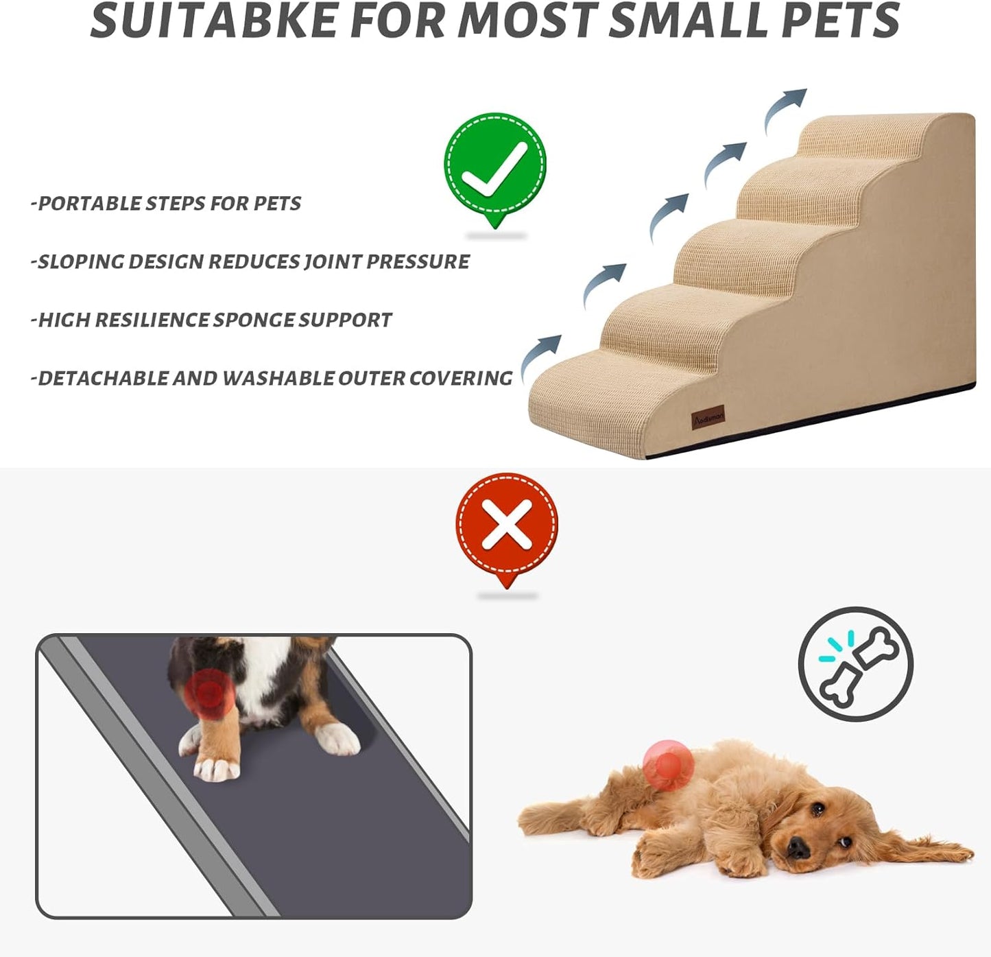 Aodisman 3-Step Dog Ramp and Stairs for Sofa and Chair - Non-Slip Sturdy Pet Steps for Small Dogs and Cats,15.7" H,Grey