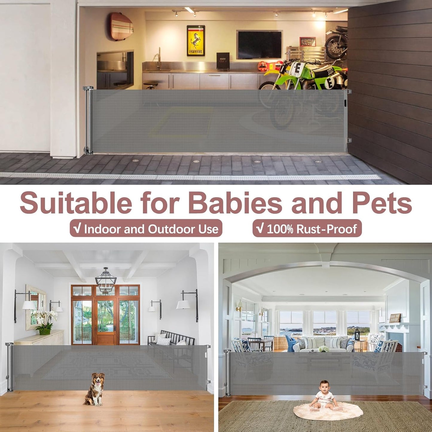 Extra Wide Baby Gate for Large Openings Retractable Baby Gates Indoor Outdoor Extra Long Dog Gate for Doorway Stair Gates for Kids or Pets Extra Large Dog Gate for Stairs