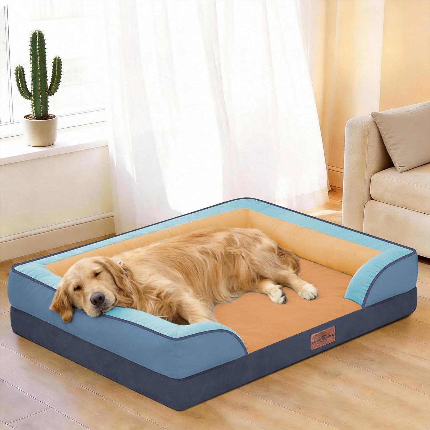 Comfort Expression Orthopedic Dog Bed for Extra Large Dogs 42x30 Inch, Waterproof Egg Crate Foam XL Pet Bed with Removable Bolsters, Dog Couch with Washable Cover & Non-Slip Bottom, Grey - Colors A