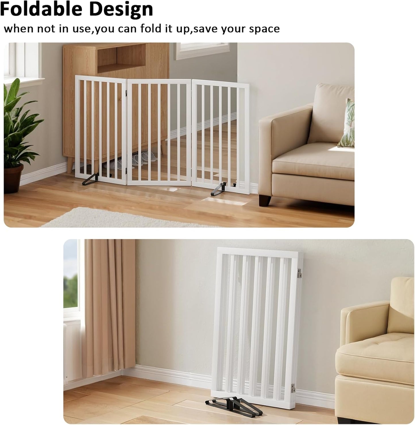 Dog Gate 32" Tall Foldable Dog Gate for Doorways Freestanding Pet Gate for Dogs Indoor (Walnut, 3 Panel)