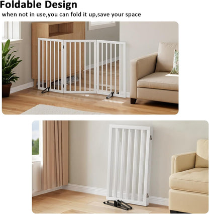 Dog Gate 32" Tall Foldable Dog Gate for Doorways Freestanding Pet Gate for Dogs Indoor (Walnut, 3 Panel)