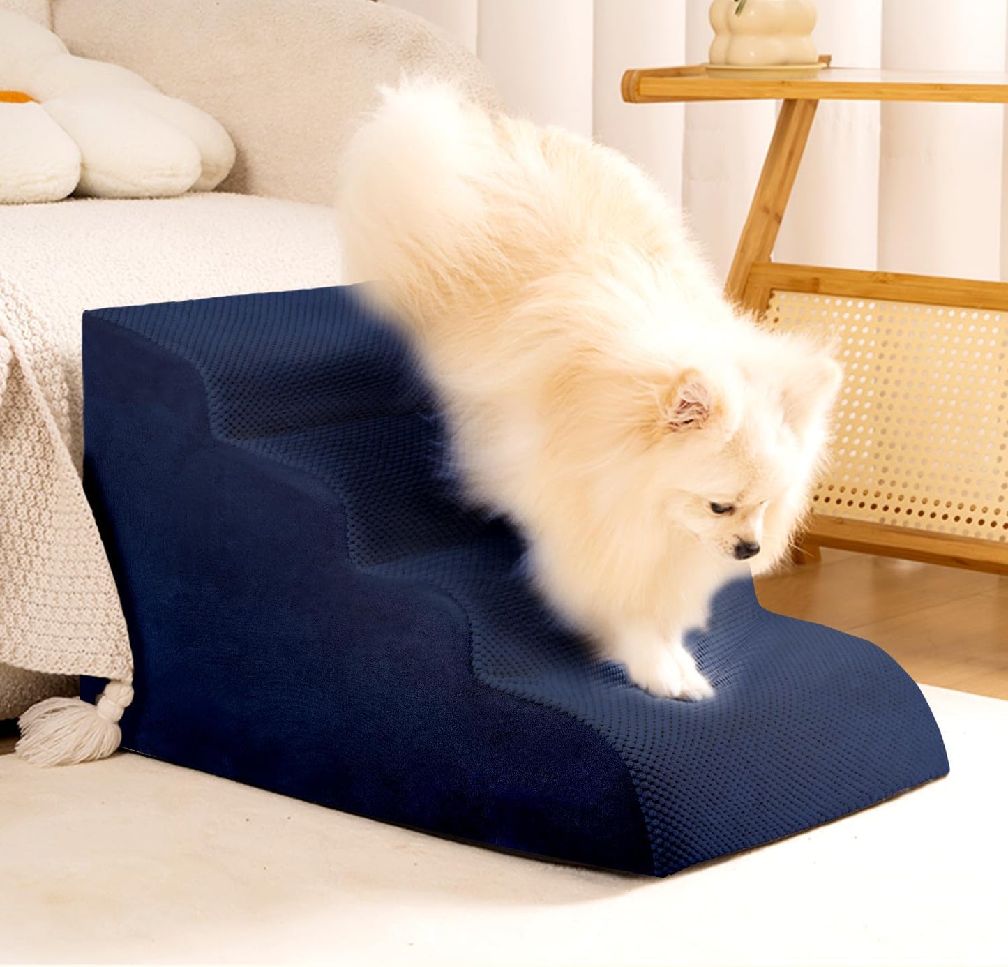 Dog Stairs for Small Dogs, 3 Tiers High Density Foam Dog Ramp, Extra Wide Non-Slip Pet Steps for High Beds Or Couch, Soft Foam Doggie Ladder for Dogs Injured, Older Pets, Small Cats