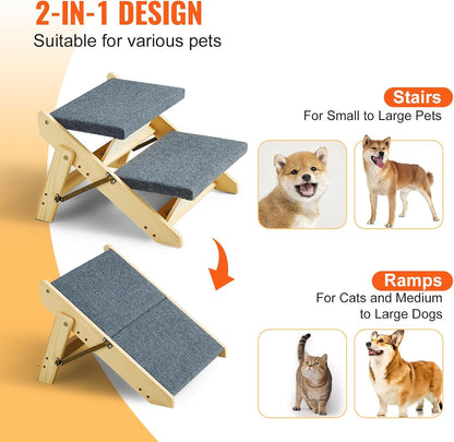 VEVOR Wood Pet Stairs, 2-Step Dog Stairs for Beds, Sofa & Cars, 110lbs Load Capacity, Floded Flat Design, Stable & Sturdy Cat & Dog Step Ladder for Small Medium Large Older Pet Puppy Essentials