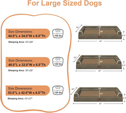 Large Dog Bed Orthopedic Washable: Beds Bolster XL Bed Large Big Dogs Memory Foam Couch Sofa Waterproof with Removable Cover
