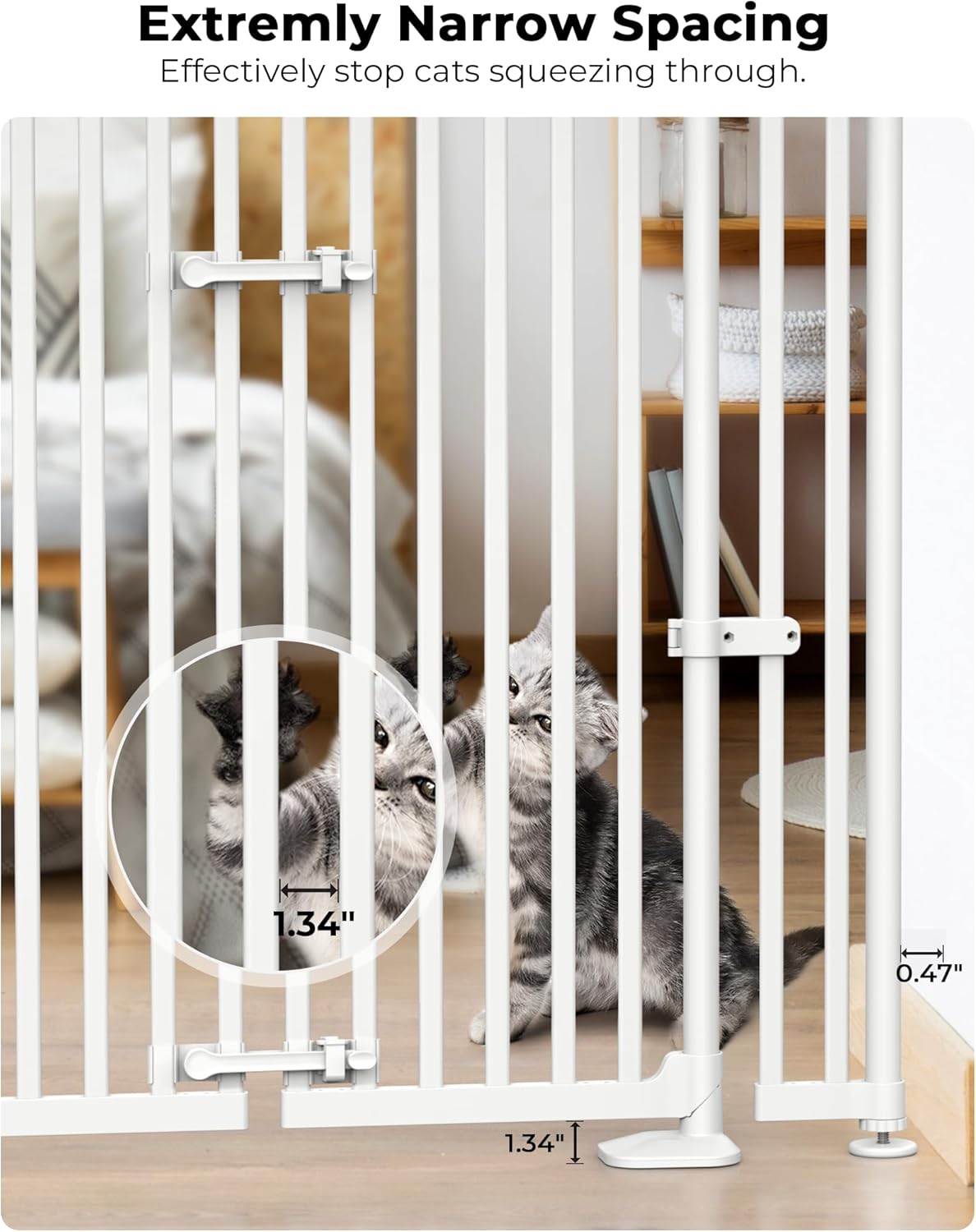 Extra Tall Cate Gate for Doorway: Pressure Mount 74.8"-90.5" Tall Cat Gate for Pets in Extra 30.3"-47.2" Width No Wall Drilling No Toddler for Indoor Stairs Hallway Room Safety Barrier