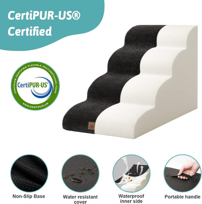 COZY KISS Dog Stairs for Small Dogs 15.7" H, Curved Dog Step for Puppy, Older Cat, Medium Pet Ramp for Sofa, Couch or Chair, Ladder with High Density Foam, 3 Step, 15.7x22.4x15.7 inch, Beige