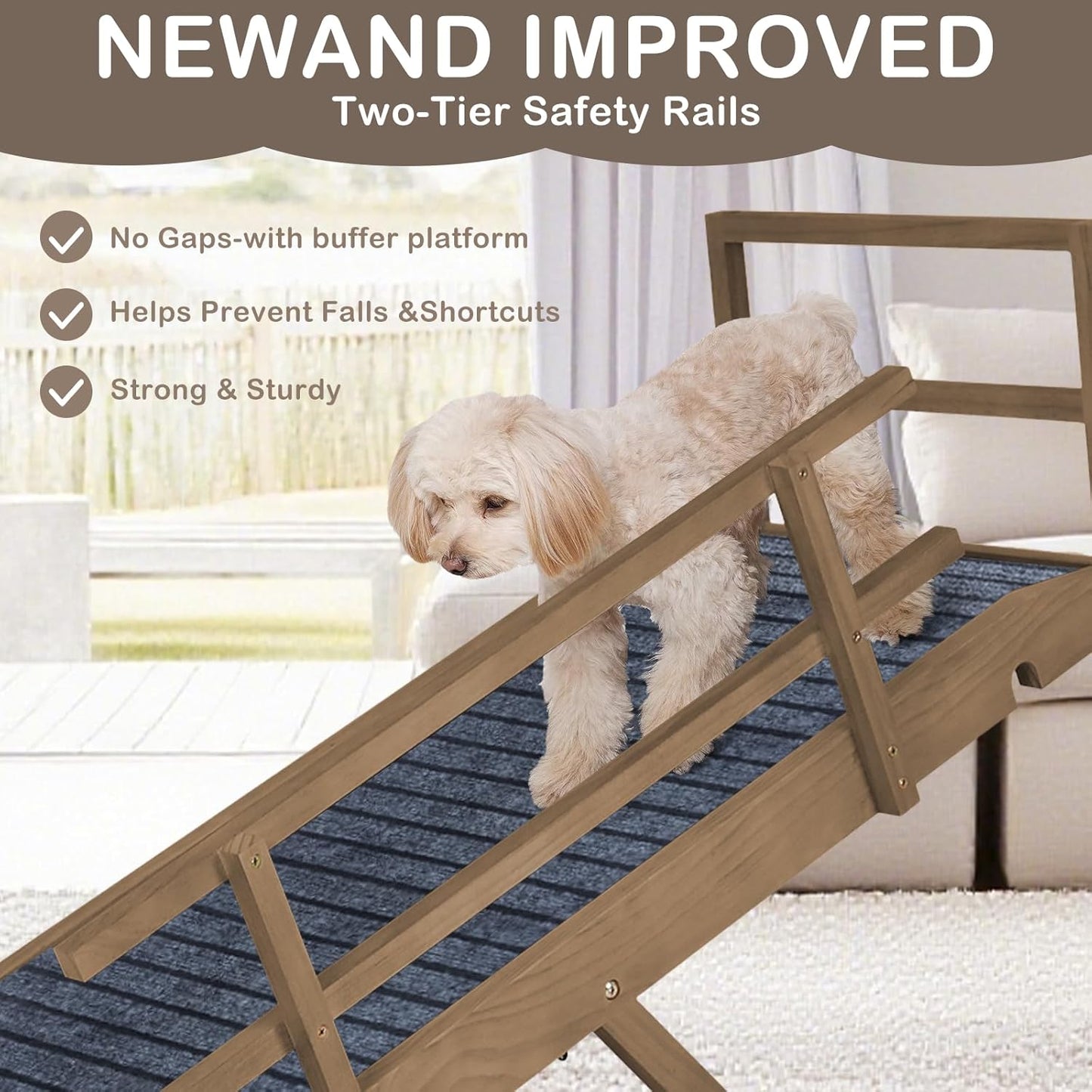 Dog Ramp for Beds, Cars, Couches, Dog Steps Anti-Slip Surface, Dogs Ramps for Old Small Pet,High Traction with Platform, 7 Adjustable Heights 16" to 27" Up, Portable Stairs Design for Dogs, 45.3" Long