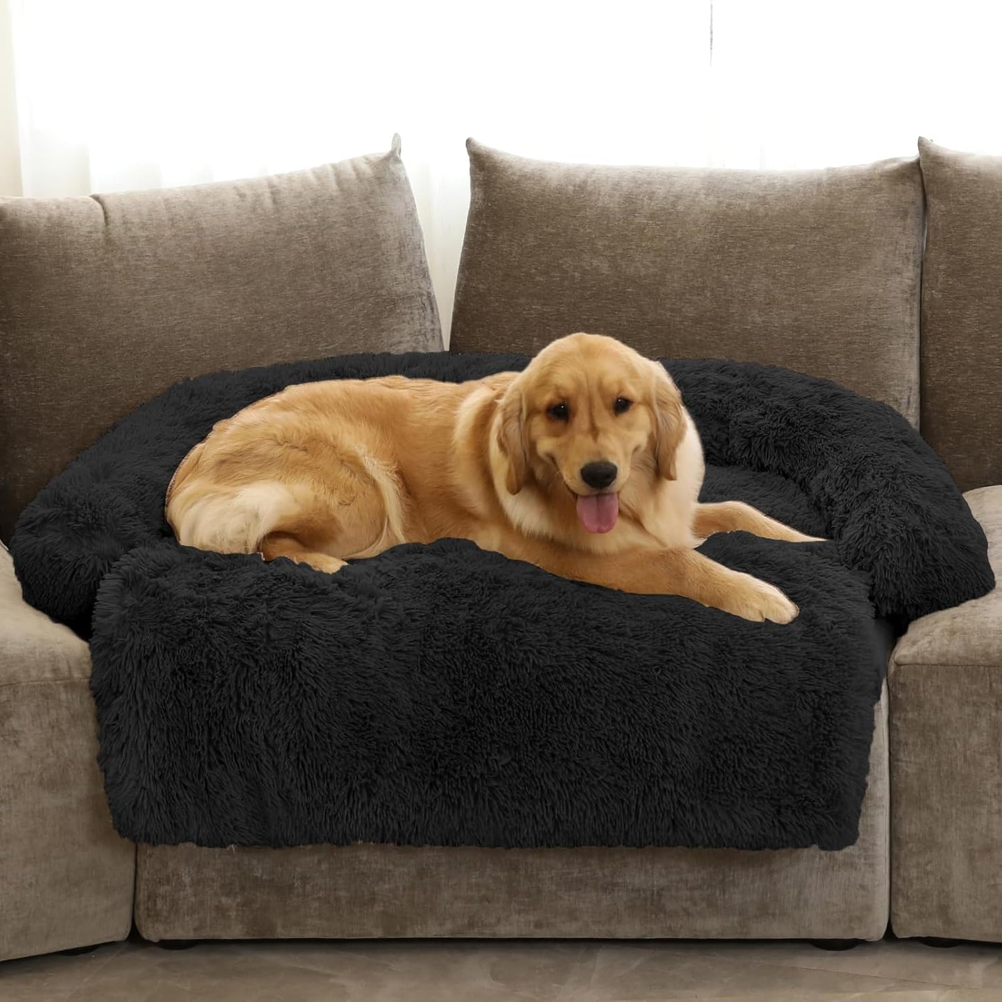 Calming Dog Bed Fluffy Plush Dog Mat for Furniture Protector with Removable Washable Cover for Large Medium Small Dogs and Cats (Large, Light Grey)