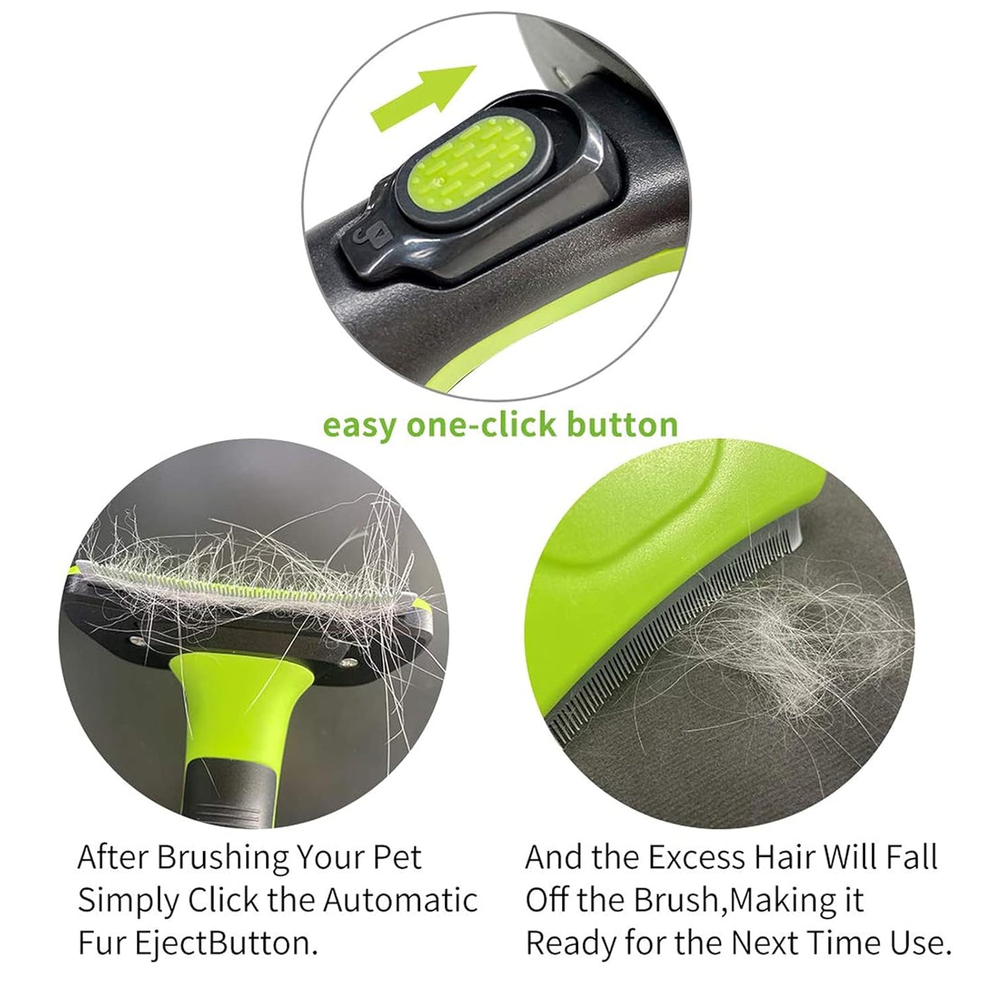 Pet Grooming Brush for Dogs and Cats, Self-Cleaning Undercoat Deshedding Tool, Effectively Reduces Shedding by Up to 95%, Long or Short Hair Remover for Grooming, Green, Hair Brush