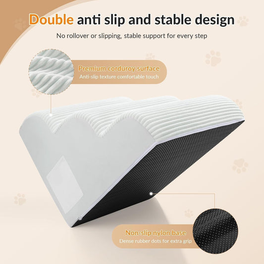 Dog Stairs for High Beds Up to 30" H with Tunnel,Extra Height 27.5" 5-Step Pet Steps for Small Dogs and Cats, Non-Slip Sturdy Dog Ramp with Anti-Tip Safety Strap and Removable Cover