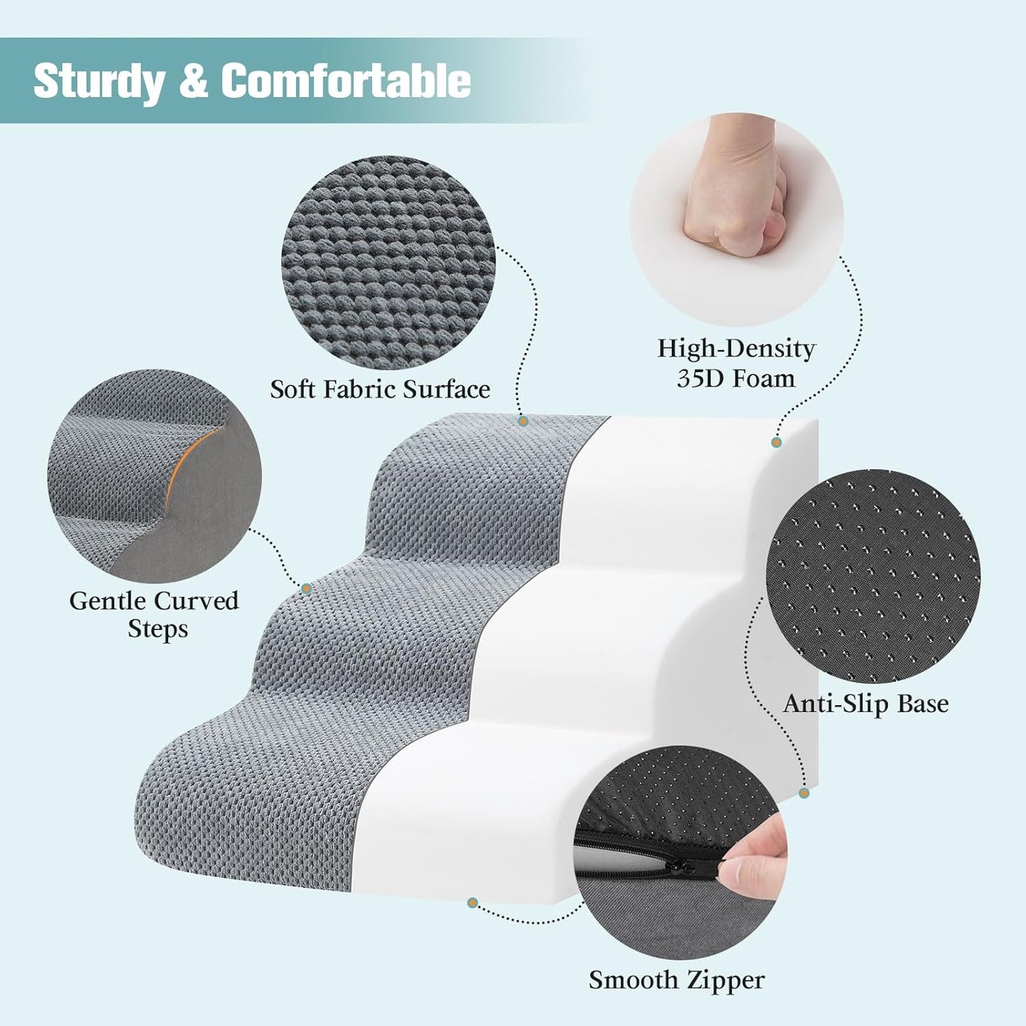Dog Stairs for Small Dogs, 2-Step Dog Steps for Couch Sofa and Chairs, High-Density Foam Pet Steps Ramp with Removable Washable Cover for Older Injured Puppy Dogs and Cats, 11.81" H, Grey