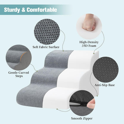 Dog Stairs for Small Dogs, 2-Step Dog Steps for Couch Sofa and Chairs, High-Density Foam Pet Steps Ramp with Removable Washable Cover for Older Injured Puppy Dogs and Cats, 11.81" H, Grey