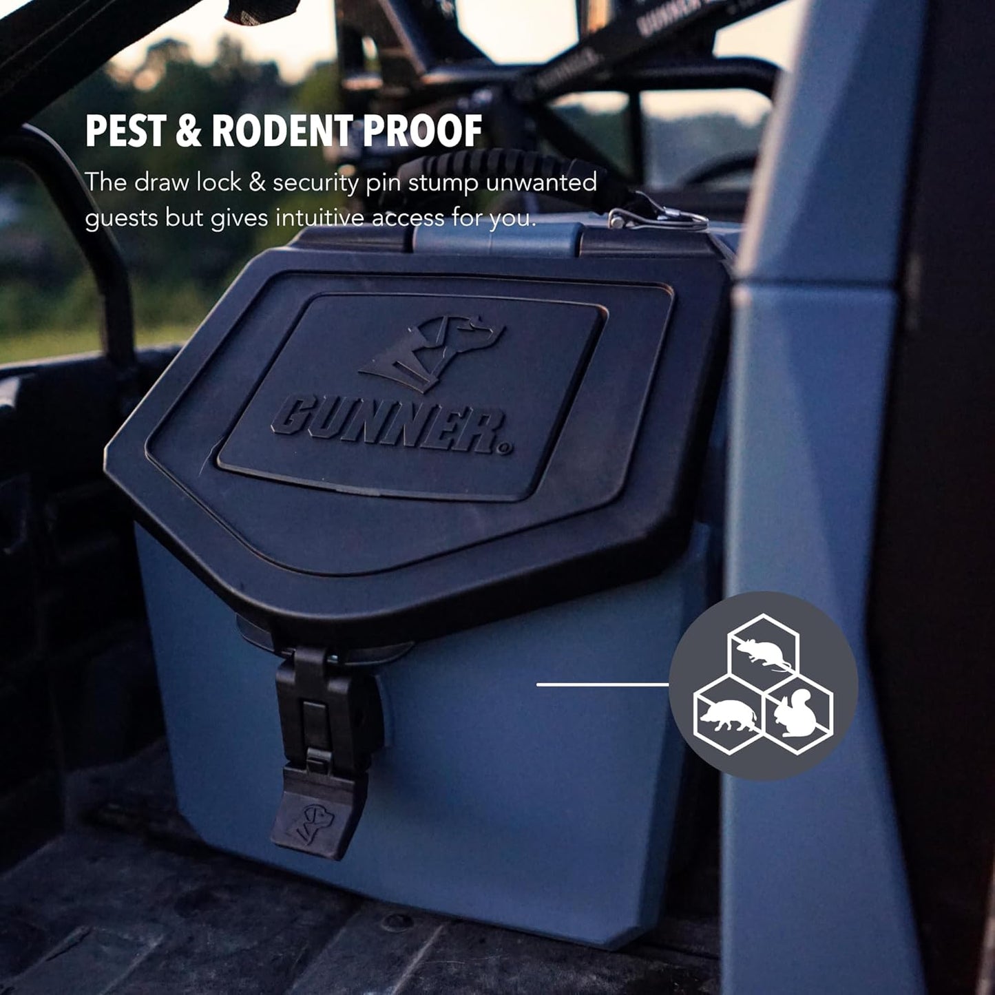 GUNNER 50 lbs Dog Food Storage Container - Waterproof & Airtight Pet Food Bin - Multi-Purpose Container for Dry Food, Corn, Chicken Feed, Treats, Bird Seed, & More - Gunmetal