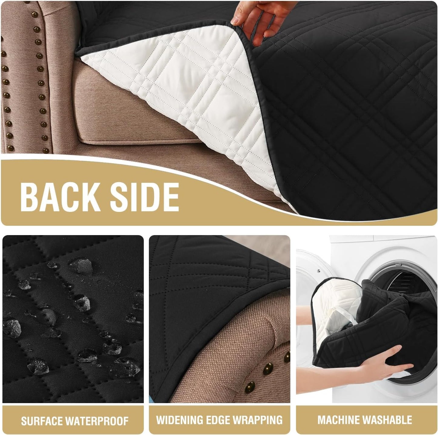 H.VERSAILTEX 100% Waterproof Slipcovers for Couches and Sofas Modern Pet Couch Cover Thick Soft Furniture Protector with Elastic Straps(Sofa, Lily Pad/Beige)