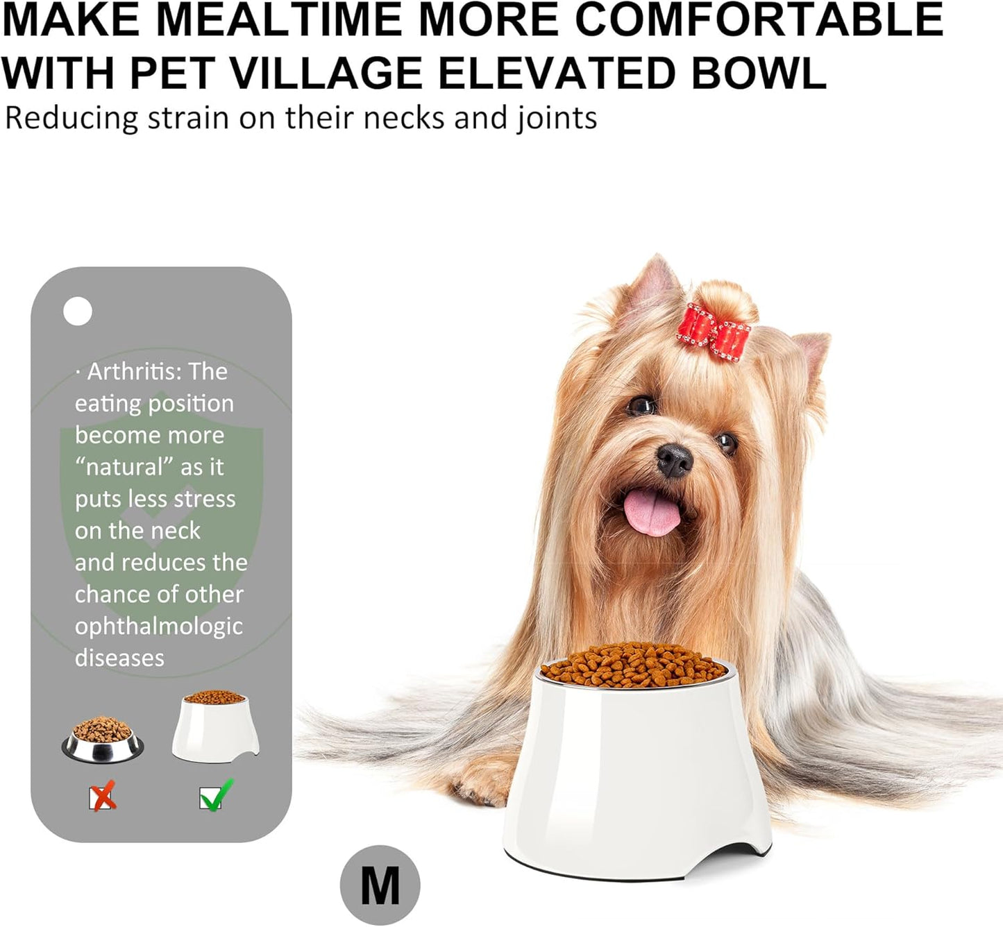 Dog Bowls,Cone Friendly Non Slip Single Dog Bowl with Stainless Steel Inner, Raised Bowls for Small Dogs Spaniel Dogs Long Ear, High Capacity, M/2 Cup Pink