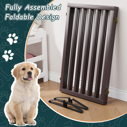 Freestanding Dog Gates Indoor, 3-Panel Pet Gates with 2 Metal Stands and 360° Hinge, 24" H Foldable Dog Gate for Stairs, Doorway, Kitchen, Expands Up to 55" Fully Assembled - Black Walnut