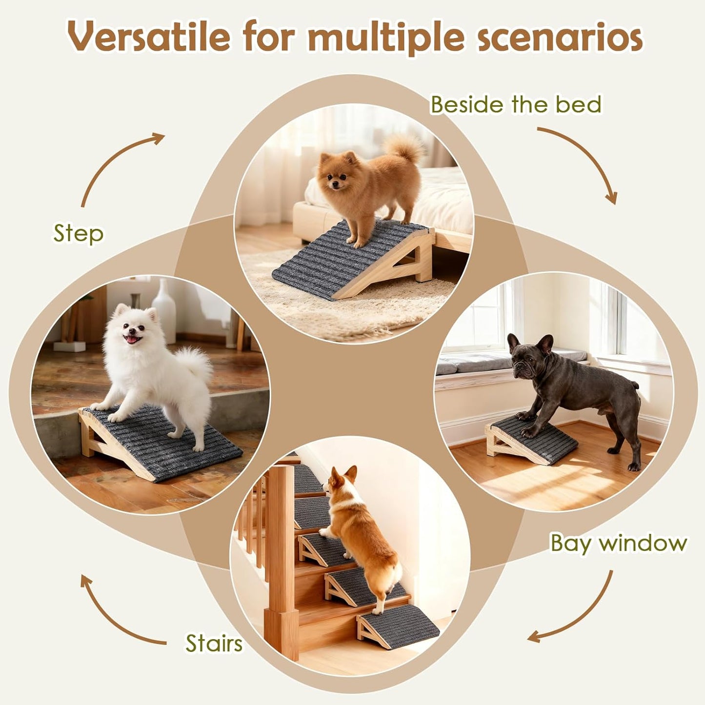 2 Pack Dog Ramp Stairs for Small Dogs – 2-in-1 Solid Wood Pet Ramp & Calf Stretcher, Supports 170lbs, Non-Slip Carpet, Gentle Slope for Senior/Injured/Aging Dogs, Indoor/Gym Use, No Assembly Required